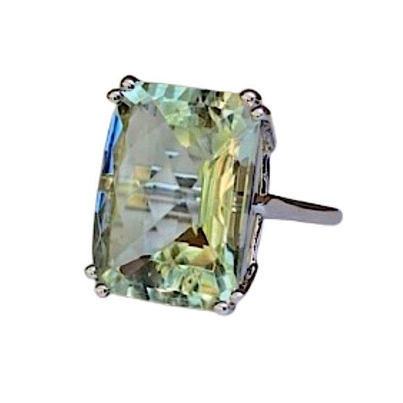 VINTAGE Emerald Cut Green Amethyst Solitaire Gemstone Sterling Silver Ring Sz 7 - Picture 5 of 16